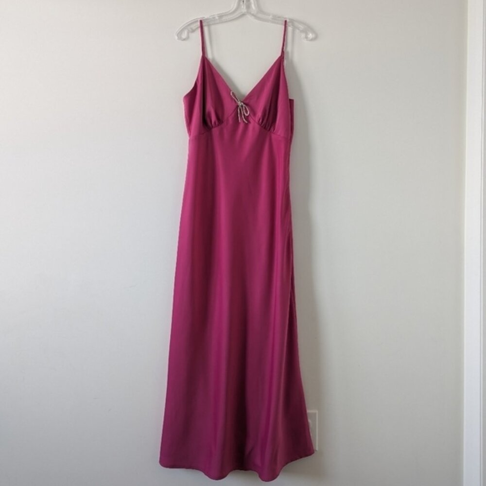 WAYF Fuchsia V-Neck Maxi Slip Dress with Adjustable Straps Size Large